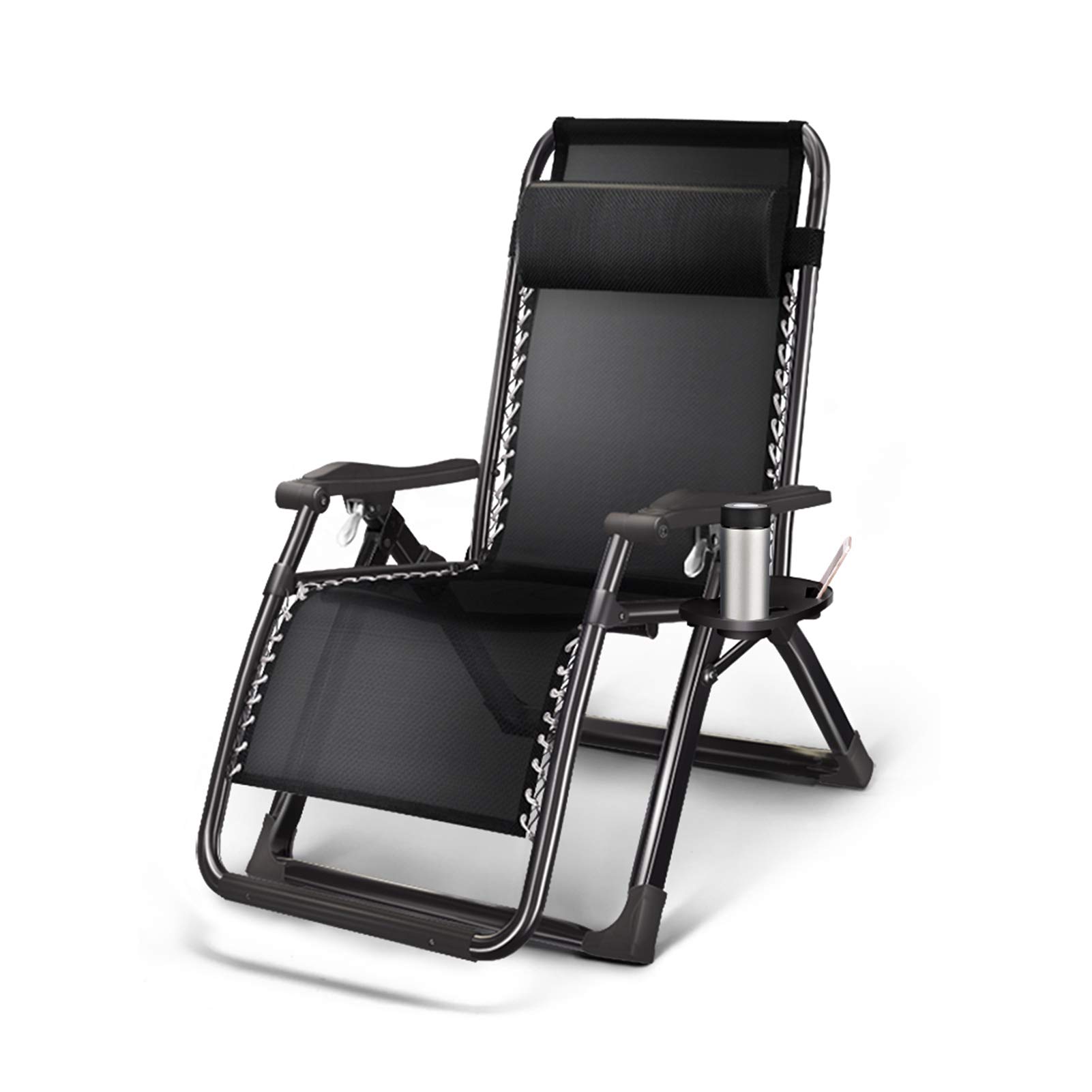 Fauteuil inclinable pliable réglable avec appui-tête, capacité de 181,4 kg pour camping, jardin, terrasse et pelouse - Noir (couleur : A)
