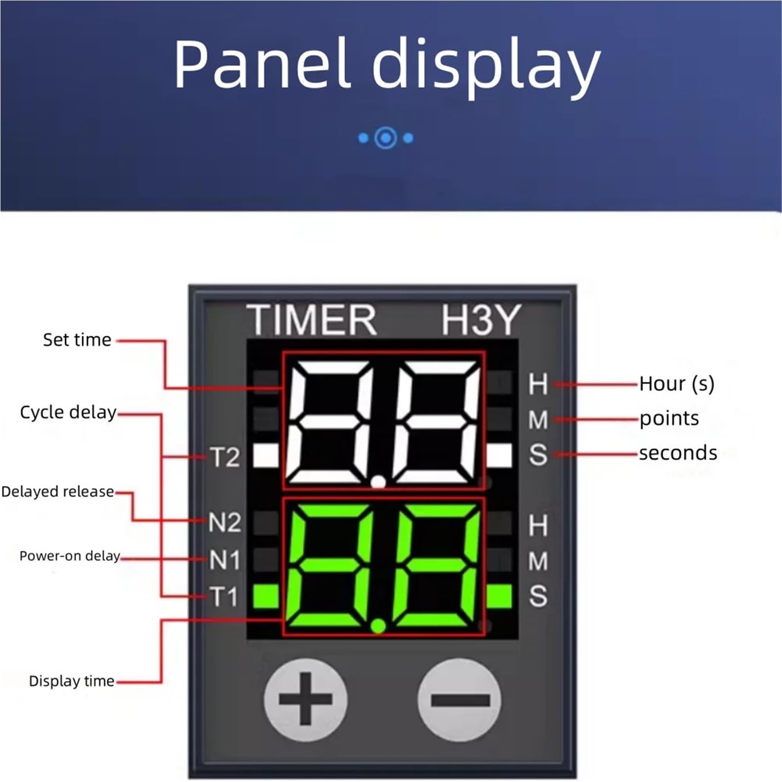 Relé de tiempo de cristal líquido H3Y-2/4, CA 220 V, CC 12 V, 24 V, pantalla digital, retardador de control de tiempo de ciclo con fuente de alimentación de base.(H3Y-4 DC12v)
