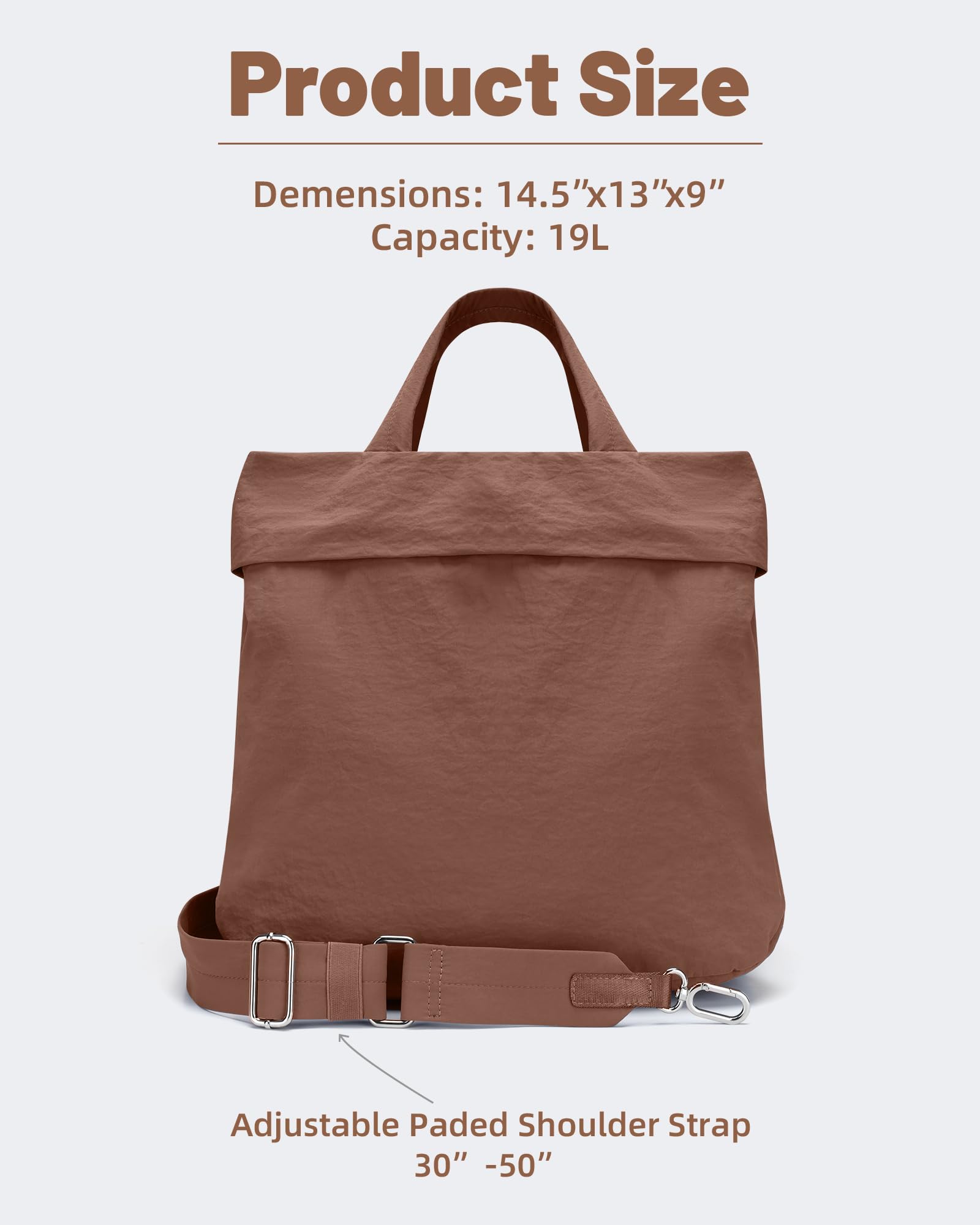 FODOKO Hobo - Bolsos cruzados 2.0, bolsos grandes de 19 L con correas para mujer, bolsas de hombro de nailon múltiple para viajes y gimnasio