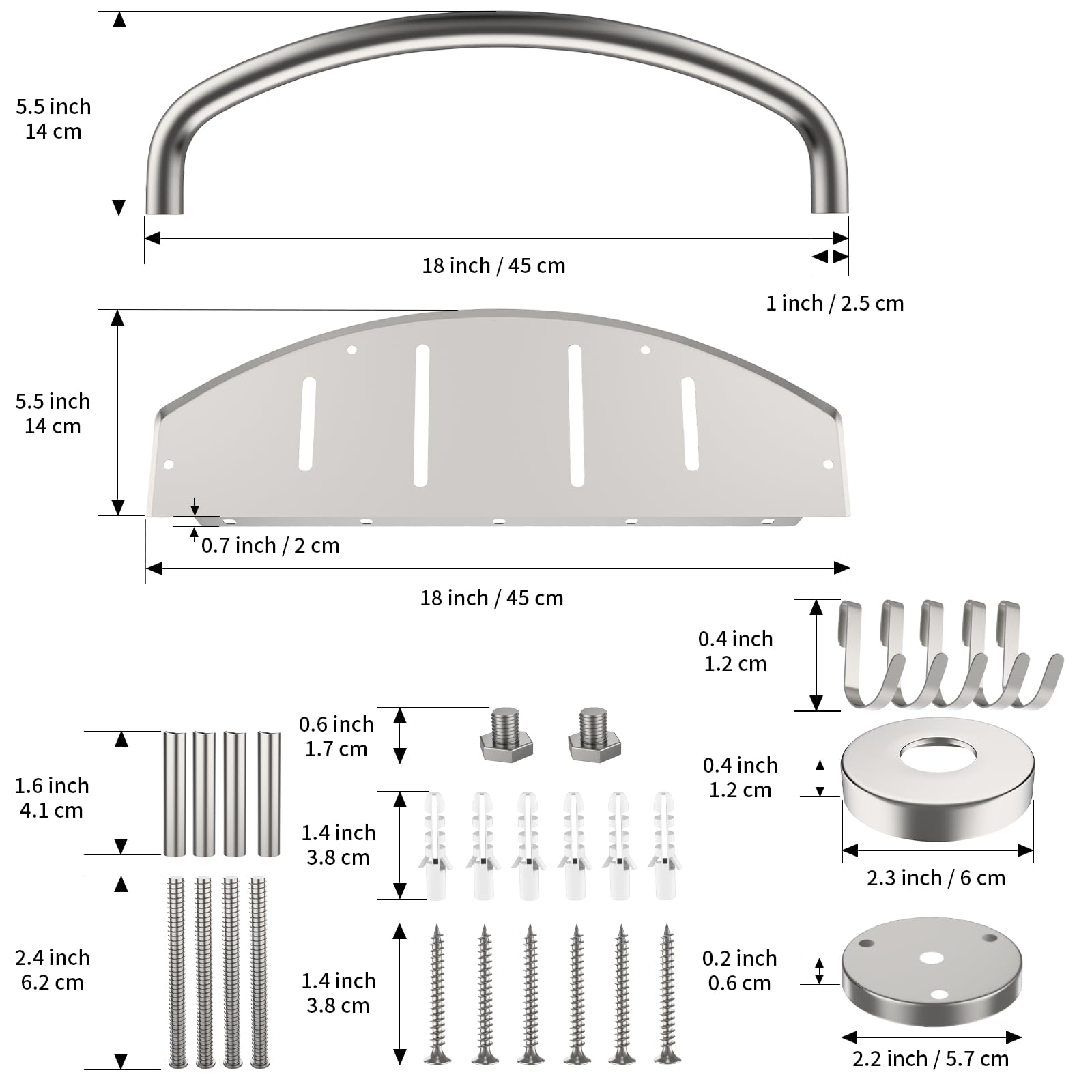 18 Inch Shower Grab Bar w/Storage Shelf, Munzong Chrome Stainless Steel ...