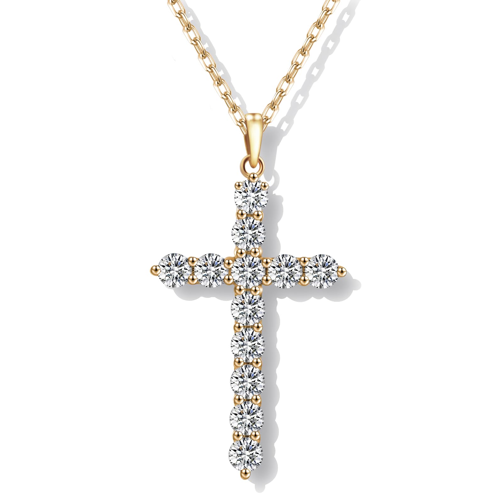 SugarTangMoissanite Cross Necklace for Women, Diamond Cross Necklaces for Men, Sterling Silver or Gold Cross Pendant Necklaces