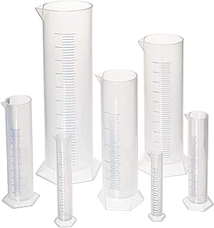 hand2mind Graduated Cylinder Set, Polypropylene Measuring Cylinder, Plastic Graduated Cylinder Container, Lab Equipment, Lab Tubes, Chemistry Science Supplies, School Lab Supplies (Set of 7)