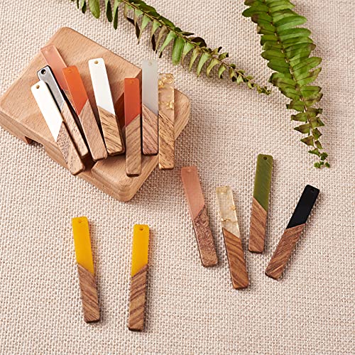 Beadthoven 18Pcs/9 Pairs Natural Wood Resin Rectangle Bar Charms Bohemian Diy Earrings Pendants Mixed Colors Vertical Bar Wooden Pieces Pendants For Statement Jewelry Making Findings #TOP5