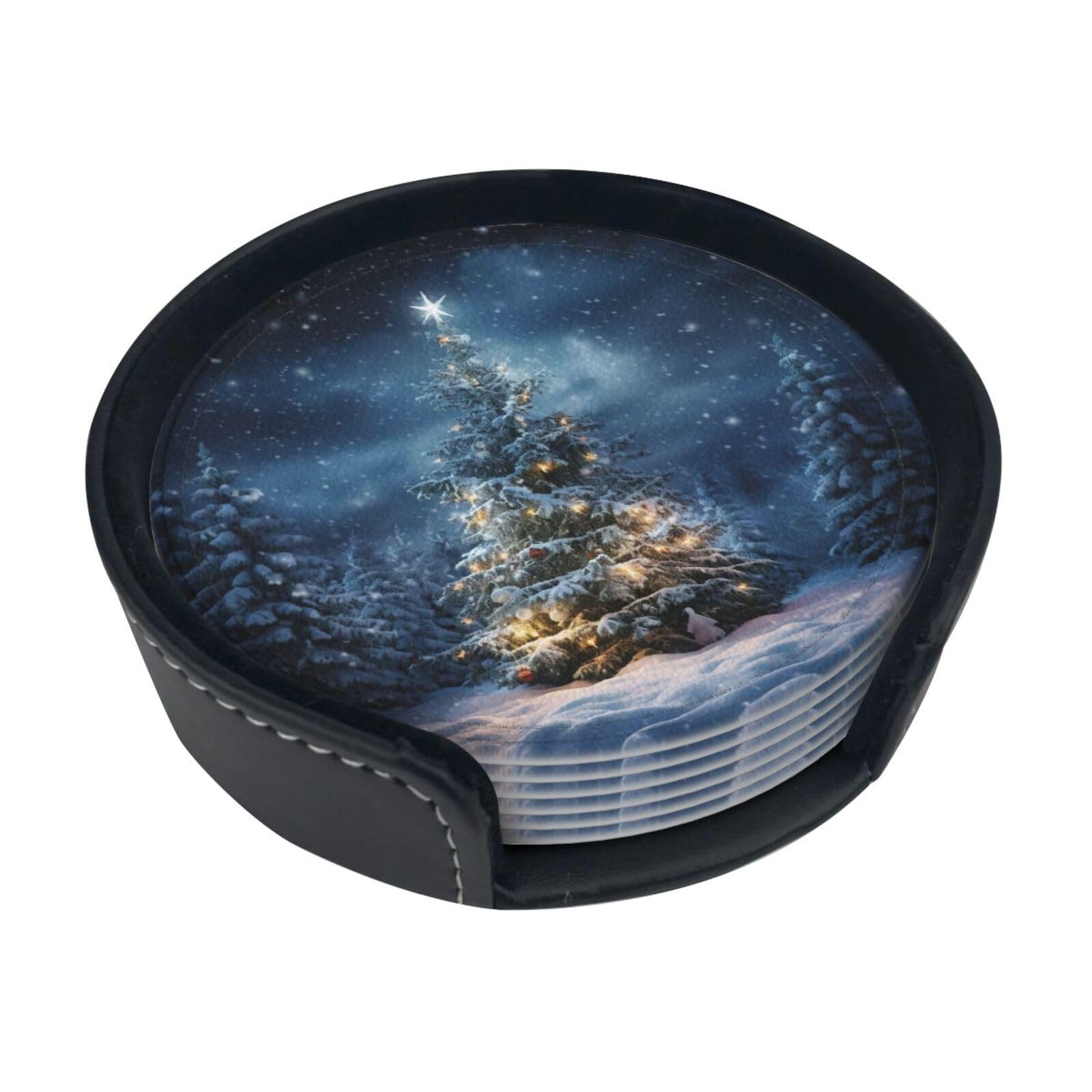 Dessous de verre sapin de Noël en simili cuir premium, accessoire de table chic de 6 pièces