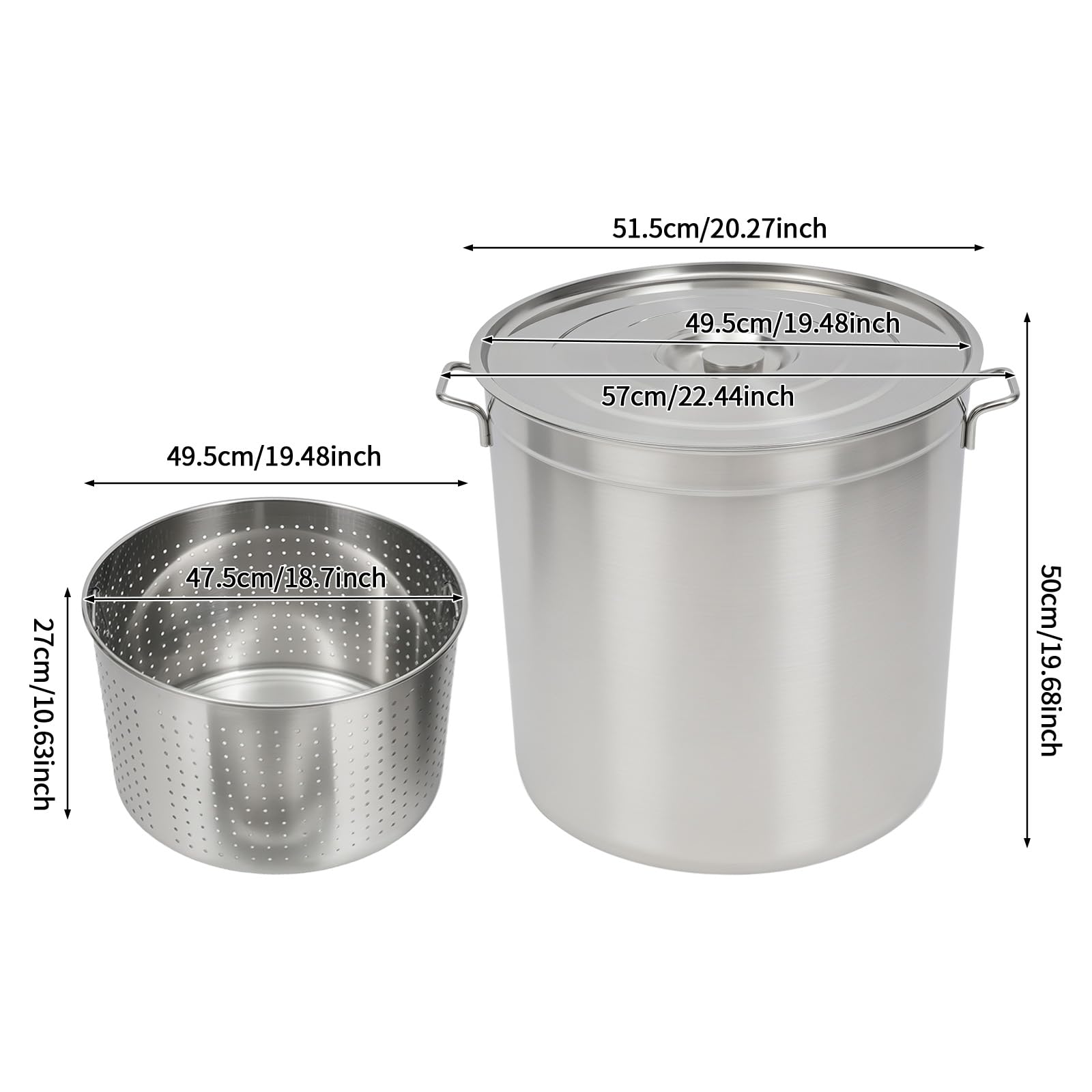 Pentola per zuppa in acciaio inox con coperchio e inserto a vapore, pentola a induzione da 50 l, in acciaio inox, per uso commerciale, grande cucina, campeggio