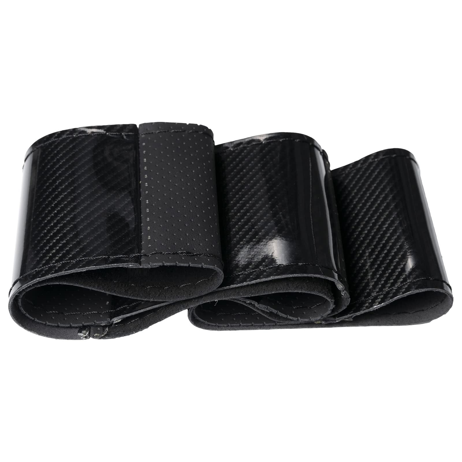 Cubre Volante Coche 38cm 15 "Negro Brillante Fibra Carbono Moda Deporte Cosido Mano Protector Volante Antideslizante Cuero Trenzado Coser DIY Interiores Coche Volante Coche Protección