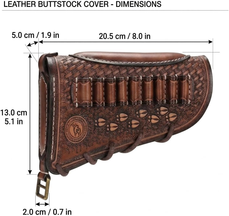 TOURBON Vintage Leather No Drill Cheek Rest Buttstock Protective Pouch, Hunting Shooting Recoil Pad with Rifle Shotgun Shell Ammo Holder