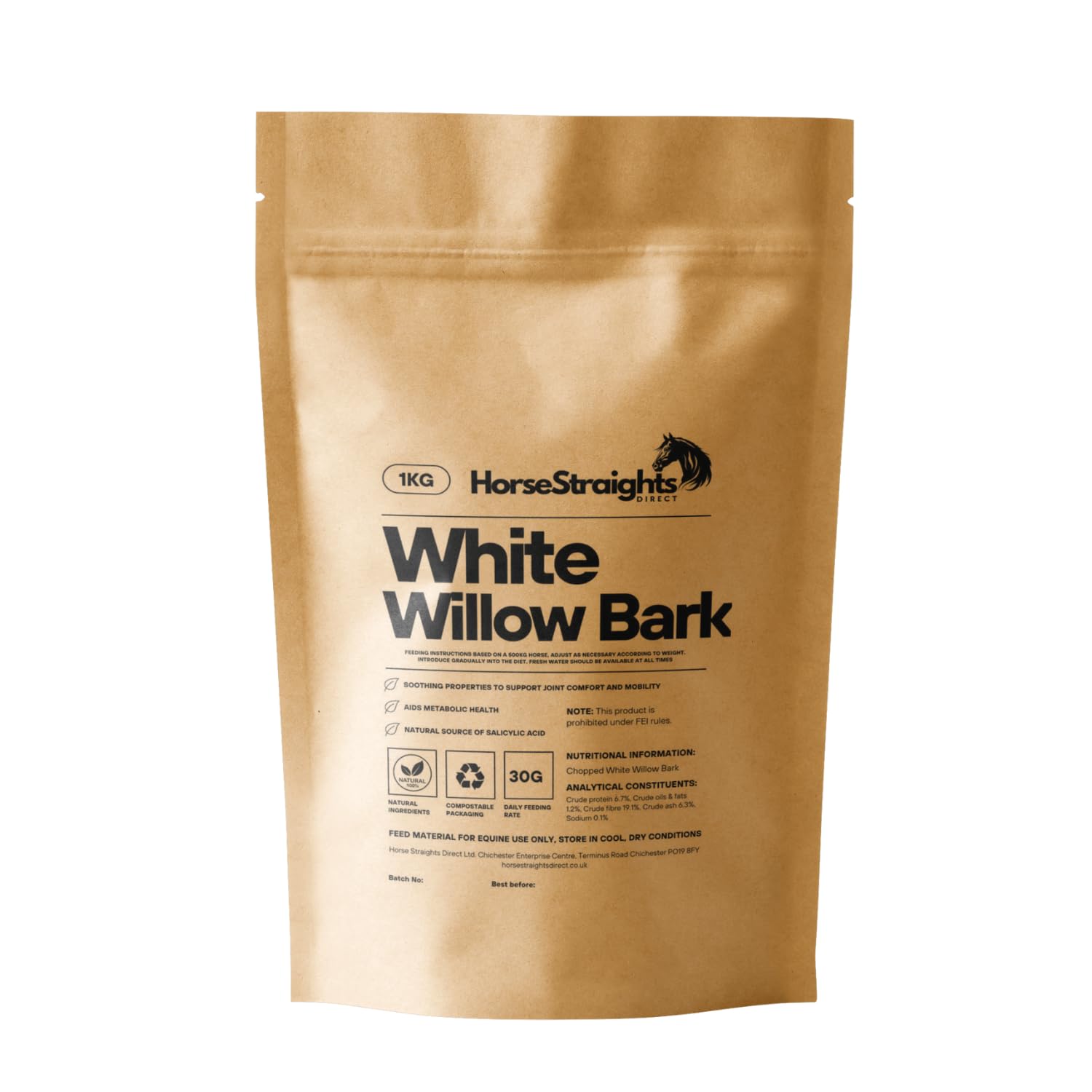 White Willow Bark for Horses Natural Salicylates Joint Comfort & Mobility Support 1Kg HSD Horse Straights Direct