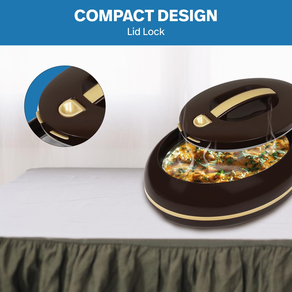 Elegante casseruola ovale isolata grande con coperchio aperto con una sola mano, 3,15 qt. Scaldavivande di lusso - Ciotola termica per buffet/feste - Contenitore per alimenti caldi in acciaio inox