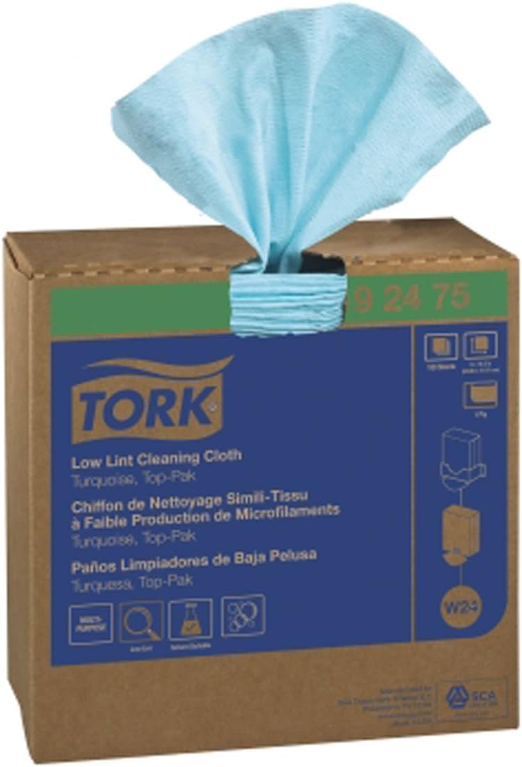 Tork192475 Low-Lint Pop-Up Single-Ply Cleaning Cloth, Turquoise