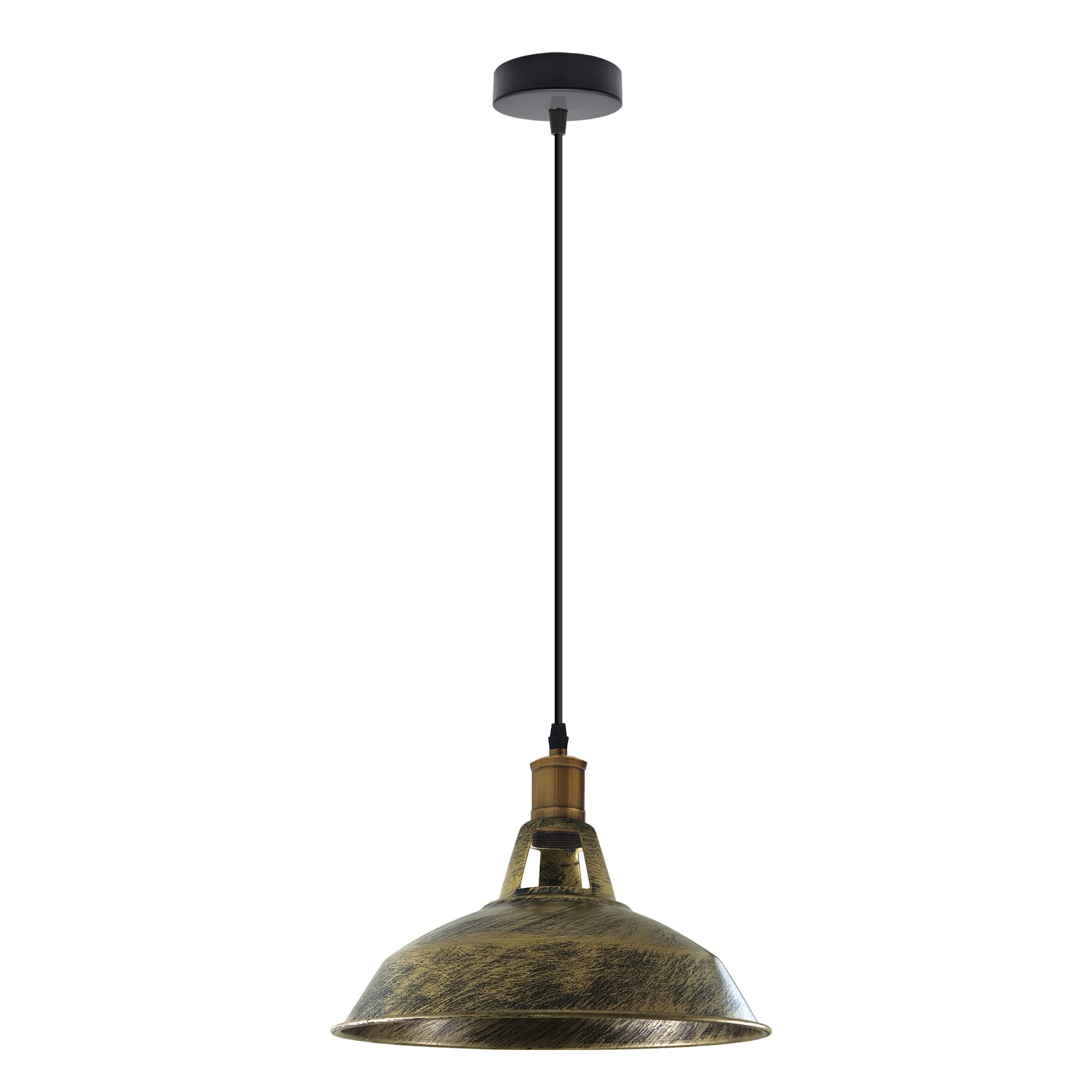 DC VOLTAGE White Vintage Industrial E27 Ceiling Pendant Light Metal Barn Slotted Shape Shade Hanging Indoor Retro Lights for Bedroom, Dining Room, Foyer, Home and Office (Brushed Brass) — image 1