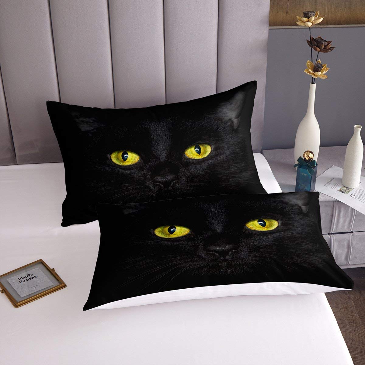 Set di lenzuola per gatti per ragazze, con gatto nero, per bambini, adolescenti, decorazione per la camera con simpatici animali domestici, lenzuolo con angoli elasticizzati, 3 pezzi, king size