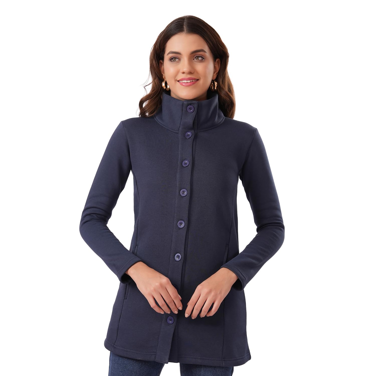bonjour Women’s Buttoned Winter Long Jacket with High Neck Collar Stylish Warm Coat for Cold Weather-picture-36