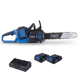 Scheppach Akku Kettensäge BC-CS355Duo-X | Schnittlänge 33,5cm | Schwertlänge 14" / 35,6cm | Schnittgeschwindigkeit 15m/s | 20V-IXES-Serie | 10 Jahre Garantie | mit 2x 2Ah Akku & Doppelladegerät - Amazon product rated Grade A