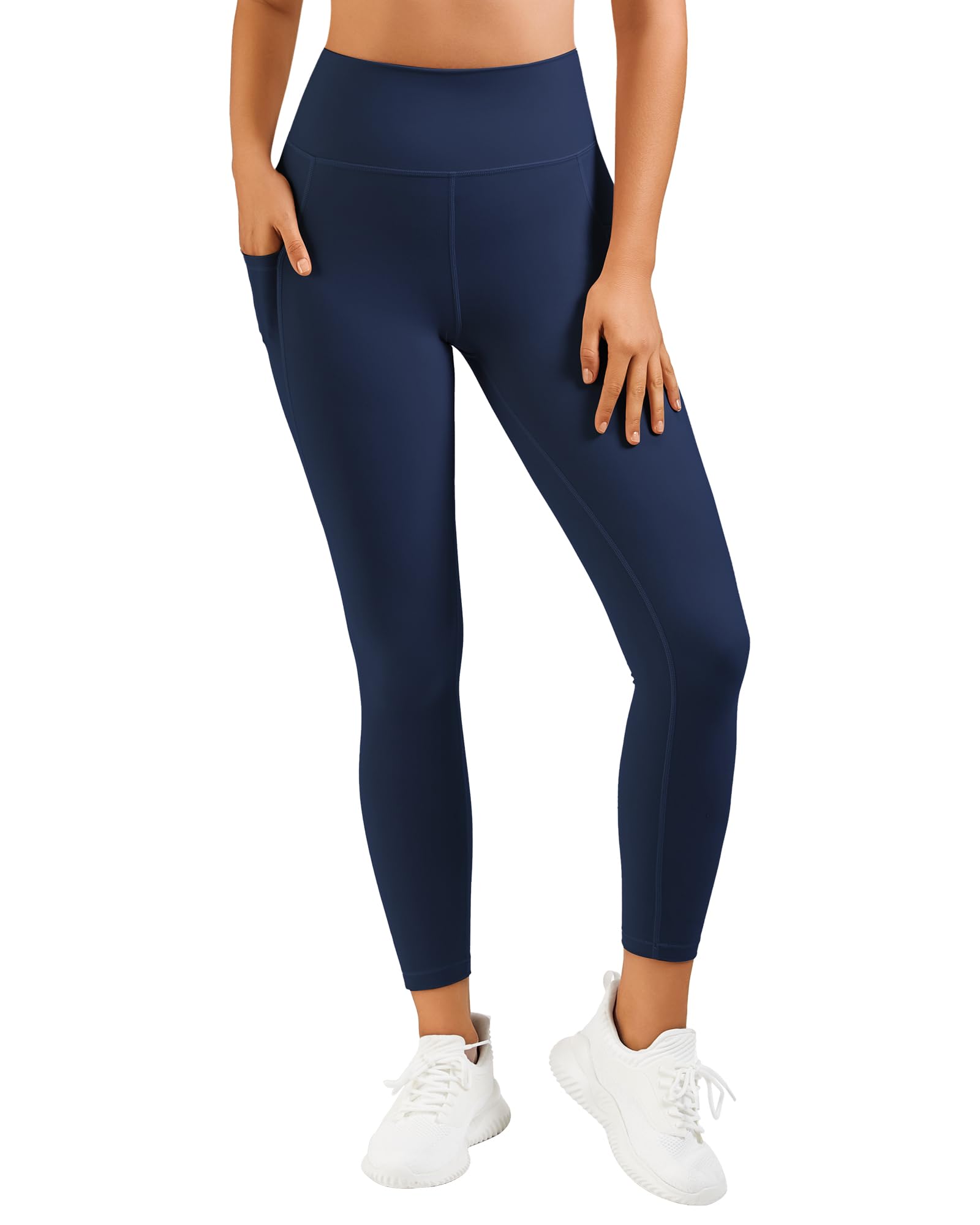 Stelle Women's Capri Yoga Pants with Pockets Essential High Waisted Legging for Workout, Brushed Buttery Soft-navy, Medium