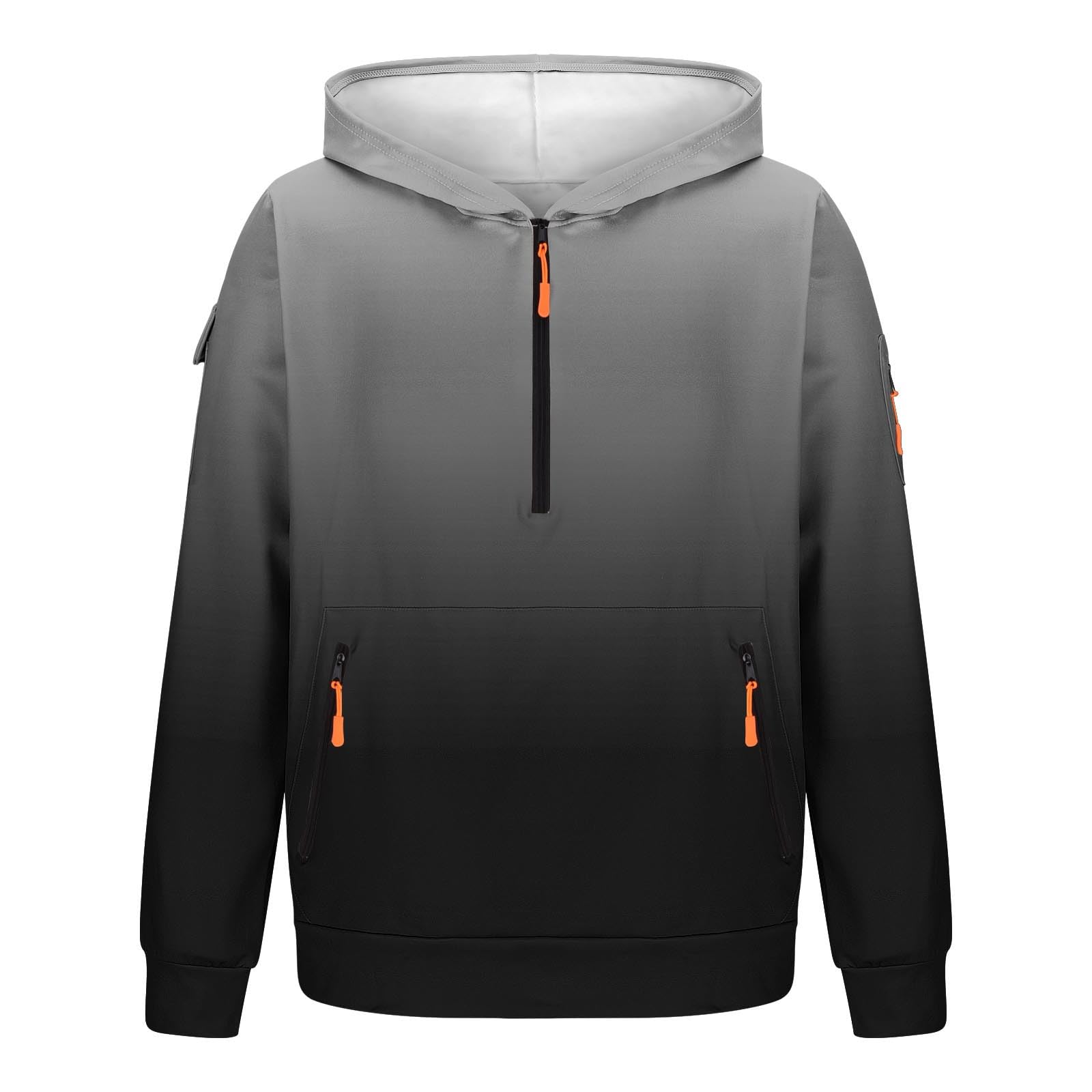 HAOLEI Sudadera Trabajo Hombre,Sudaderas Manga Larga con Capucha Jersey Casual con Bolsillos y Media Cremallera Sueltos Color Degradado Pullover Deportivo Cómodo Hoodie Otoño Invierno Xs-5XL
