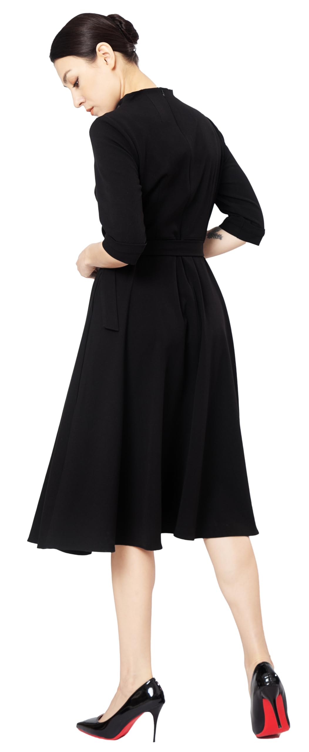 Vestido Midi Fit & Flare Tea con Botones Frontales para Mujer, Ideal para Oficina y Trabajo
