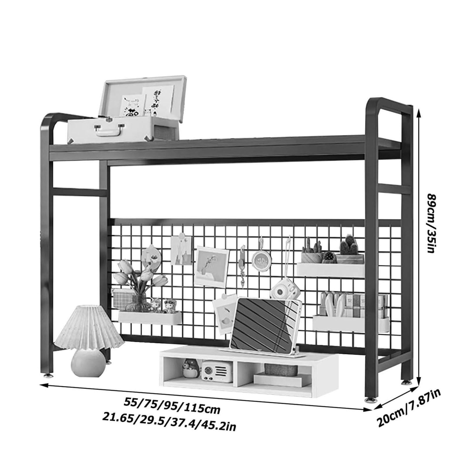 Regał biurkowy, regał z siatki drucianej z metalu i MDF, wielofunkcyjny organizer na blat, wolnostojący regał biurowy (biały, 75 x 20 x 89 cm)