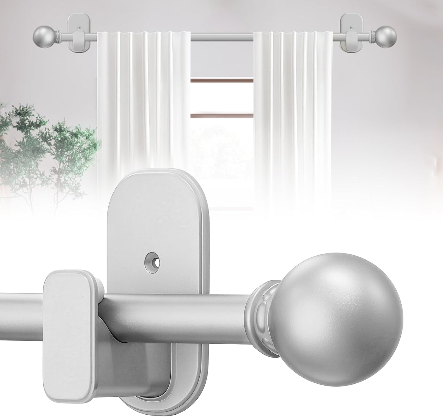Curtain Rods No Drilling for Windows 32 to 45 Inch:No Drill Small Silver Curtain Rod with Adhesive Brackets for Bedroom,5/8" Apartment Renter Friendly Adjustable Drapery Rods Easy Install Silver 32-45"?Fits windows 26-39"?