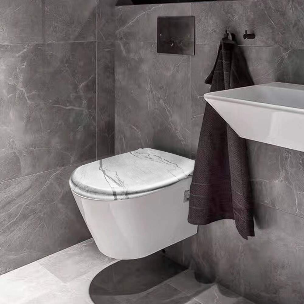 LARS360 Abattant WC Abattant de Toilette Fabriqué en Acier Thermodurci et Inoxydable Antibactérien Peut être Utilisé sur la Plupart des Couvercles de Toilettes, 45 x 38cm (Des Pierres)