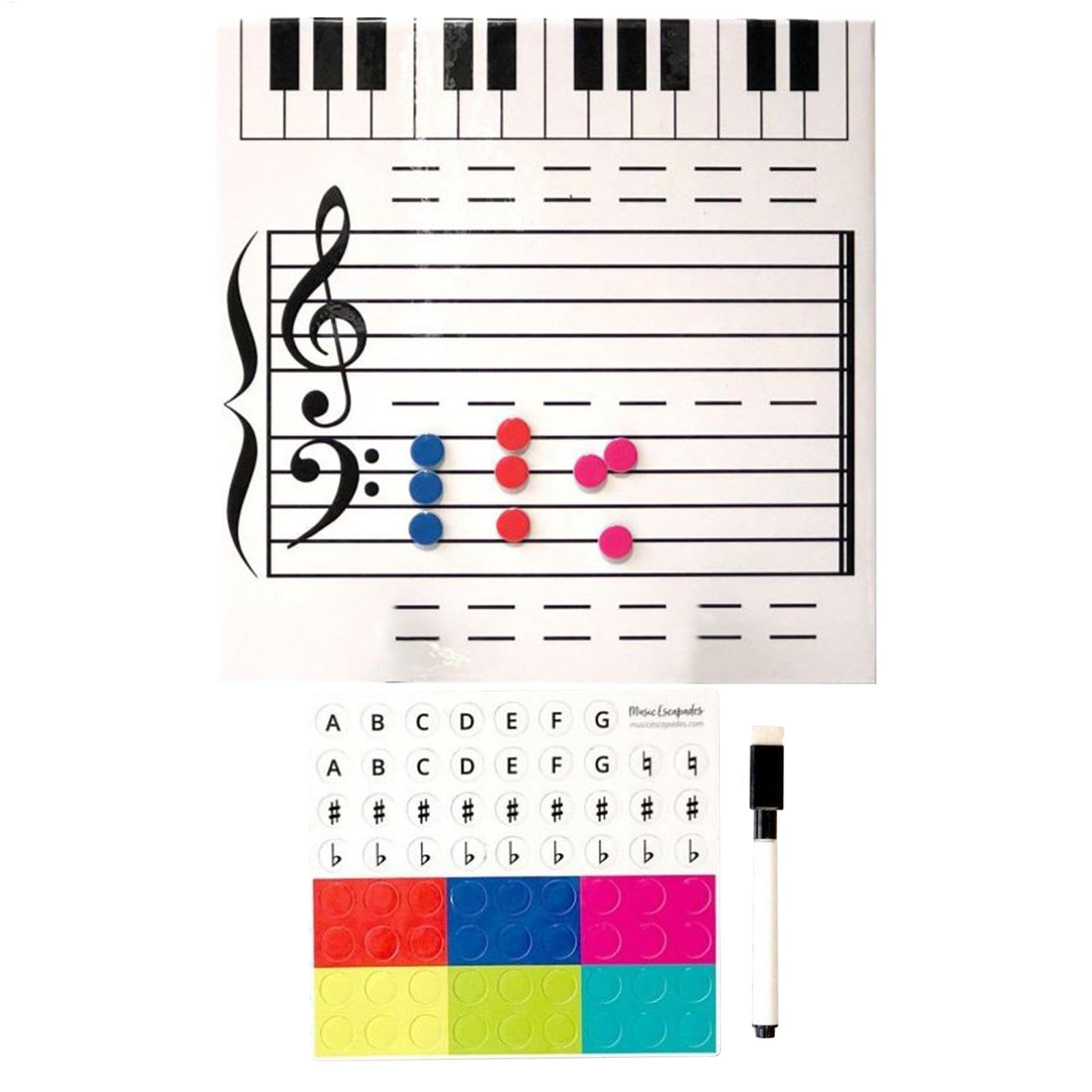 Music Note Dry Erase Board, Music Note Reading Board,Pratique de piano magnétique à deux côtés Boîte blanche effaçable à sec - Les fournitures d'enseignement de piano comprennent un marqueur pour les