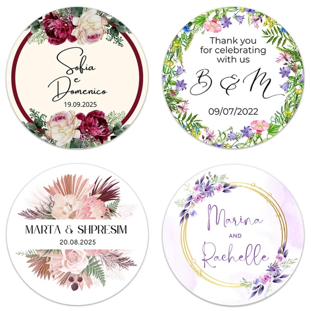 Calcomanías personalizadas para bodas, calcomanías personalizadas para recuerdos de boda, etiquetas circulares personalizadas, etiquetas de boda personalizadas (3 cm)