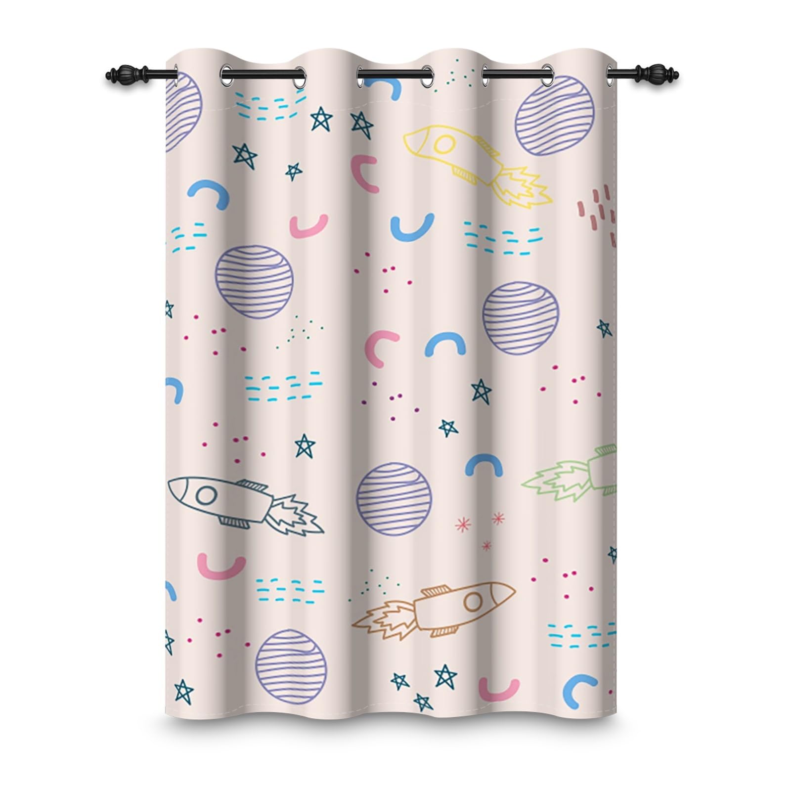 ggaimwf 107x160cm Cortina con Ojales de Dibujos Animados para Dormitorio Infantil Rosa Espacio Cohete Planeta Universo Cortinas Opacas con Ojales para la habitación de un niño,1 Panel Individual