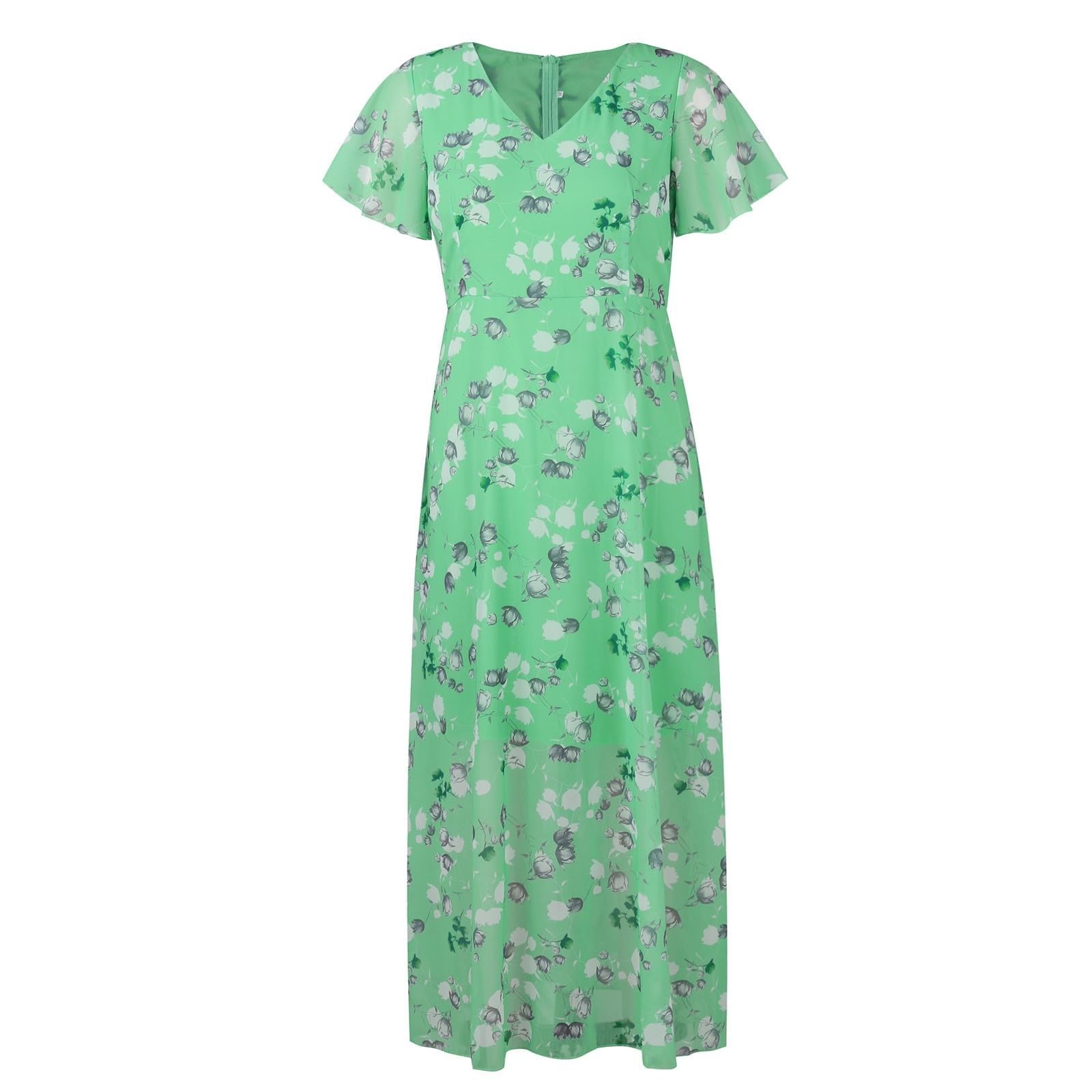 Vestidos de verano para mujer, estilo casual, de gasa, con vuelo, manga corta, con volantes, floral, cita, noche, cuello en V, a la moda, primavera, trabajo, cóctel, elegante, vestidos de verano para