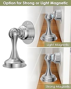 Door Stoppers, Magnetic Door Stop 3M Adhesive Stick & Screws Stainless Steel, Door Stop Holder to Keep Door Open Wall & Floor Mount, Magnetic Door Catch Stoppers for Bottom of Door, Silver