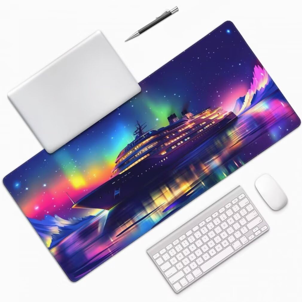 Tappetino Mouse XXL 1000x500mm Nave da Crociera Grande Mouse Pad, Tappetino Scrivania Grande Mousepad Gaming con Bordi Cuciti, Tappeto Scrivania con Base Antiscivolo (Cielo Stellato) -MP1588