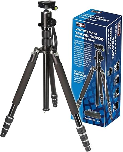 Miniatura 1 de Vidpro VentureMaxx AT-77 - Trípode de viaje profesional de aluminio de 77 pulgadas y monopie en uno con cabeza de bola, unidad de trípode completa