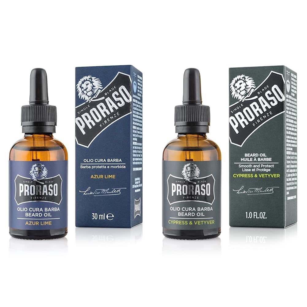 Proraso Aceite barba Cypress & Vetyver, 30 ml, aceite suavizante para barbas largas y rebeldes, para el cuidado barba hombre & Aceite Para Barba Cítrico & Azur Lime - 30 Ml. 79 g