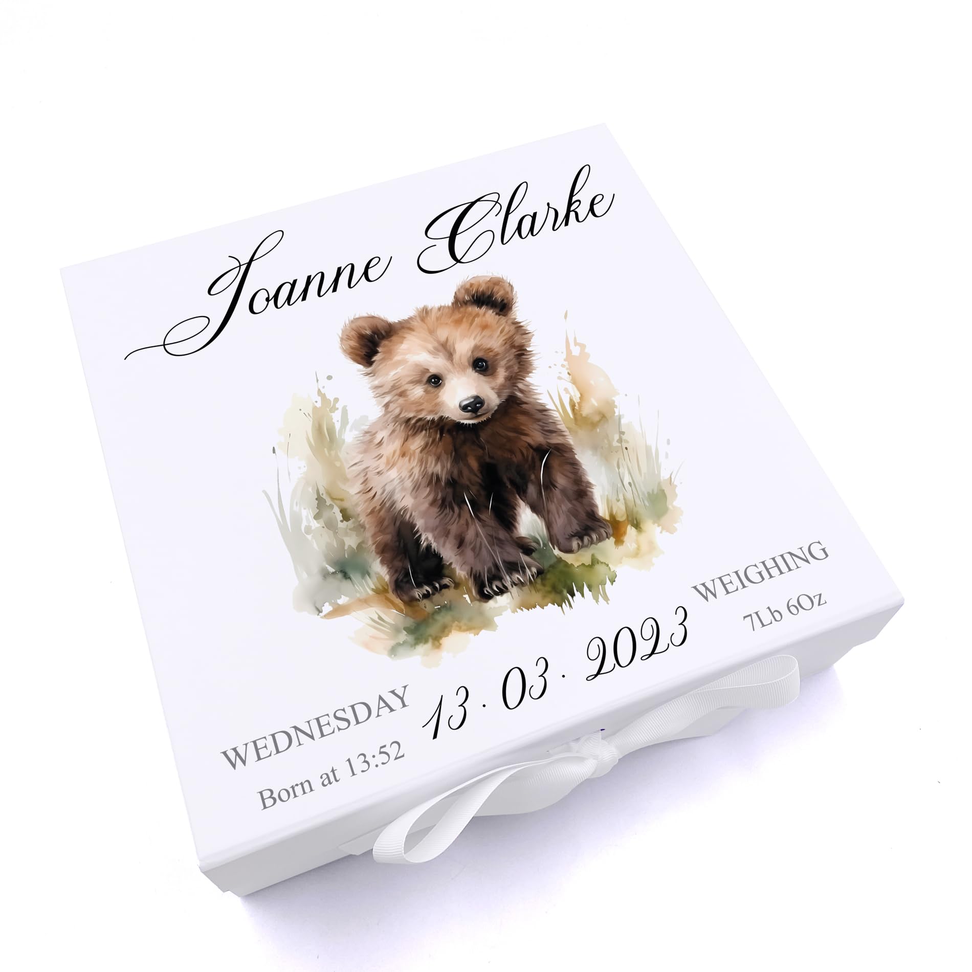 Personalised Baby Keepsake Box Memories Gift With Woodland Bear (Large)