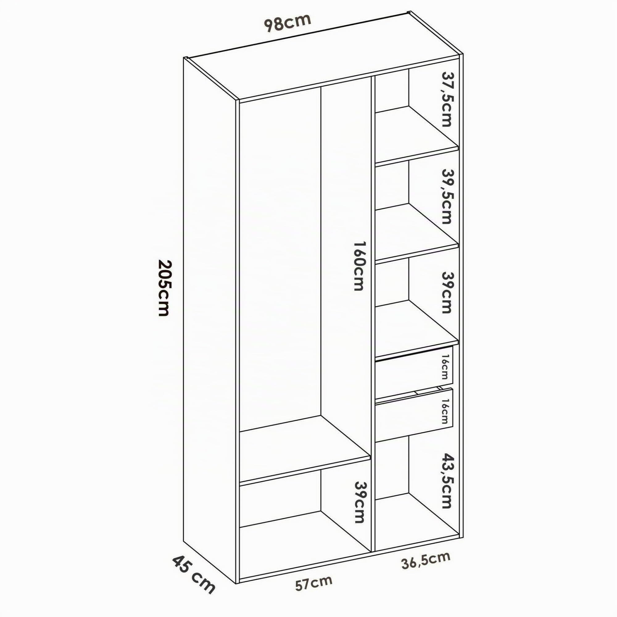 Dmora Guardaroba Grande Borla, Mobile Camera da Letto, Cabina portabiti, Armadio Appendiabiti, 98x45 h205 cm, Bianco e Rovere