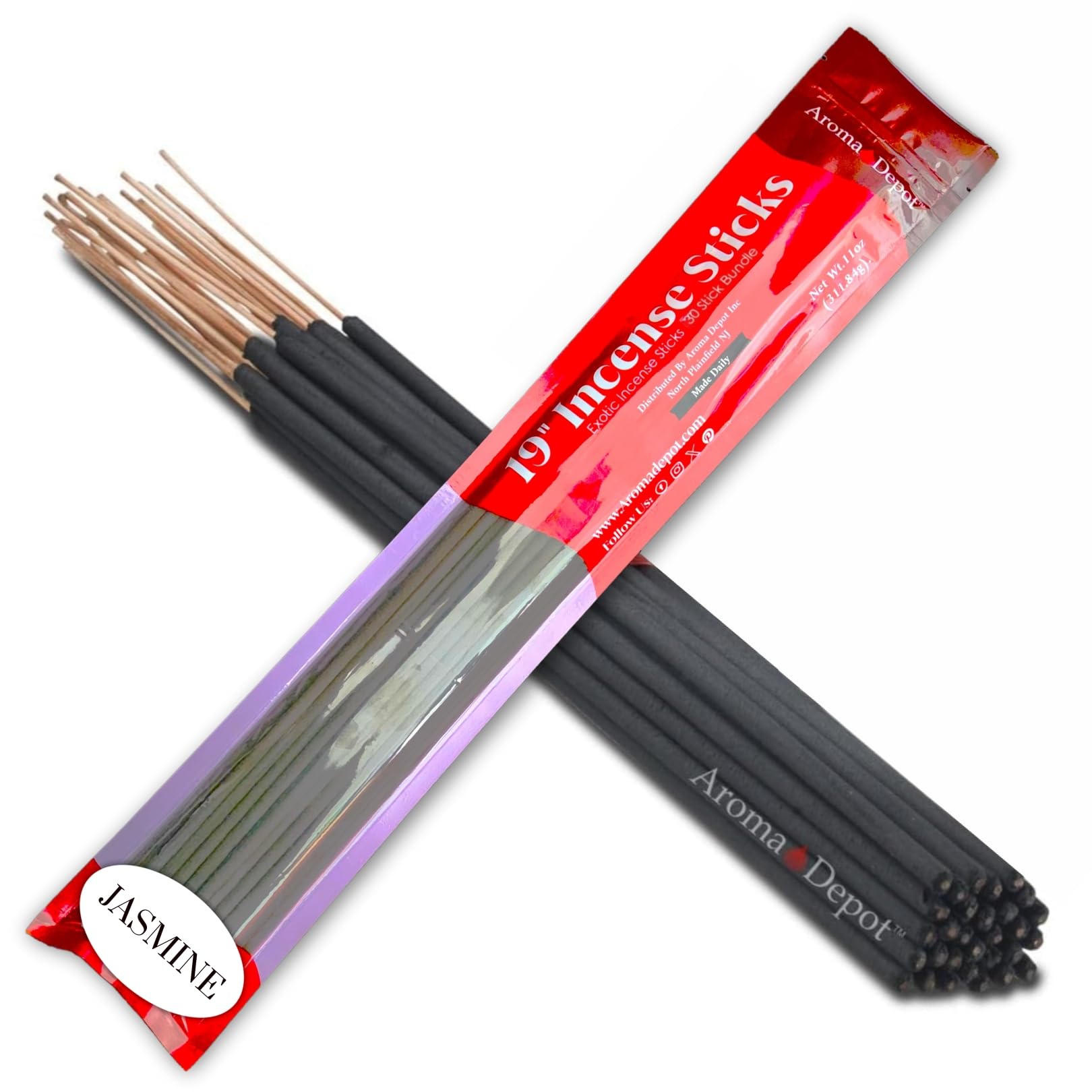 Aroma Depot19'' Jasmine Most Exotic Incense Sticks. Approx 27 to 30 Sticks Per Bundle, Length - 19 Inch, Each Natural Stick Burns for 3 to 4 Hours Each. Long Lasting. Guarantee 100% Pure