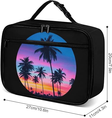 Miniatura 3 de Lonchera reutilizable con diseño de palmeras al atardecer, bolsa de almuerzo aislada, lonchera para comida y comida, bolsa de mano para mujeres,