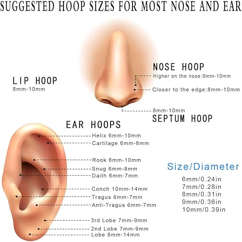 Miniatura 4 de Aretes de aro pequeños sleeper unisex chapados en oro real de 18K de acero quirúrgico, anillo para la nariz, anillo de septum, anillo de hélice,