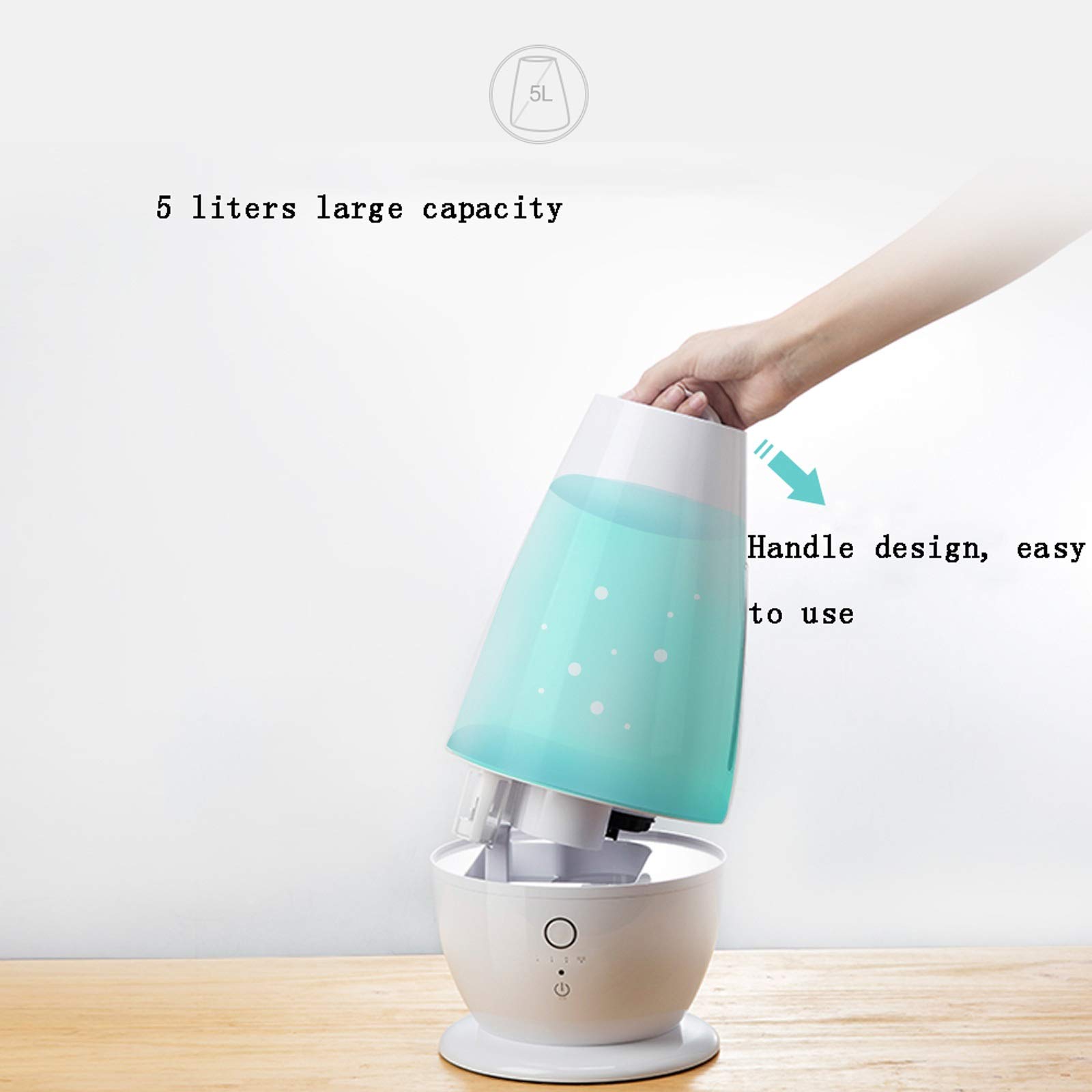 Umidificatore Domestico Silenzioso a umidità costante, di Grande capacità (5 Litri), con spegnimento Automatico in Caso di Mancanza d'Acqua.,