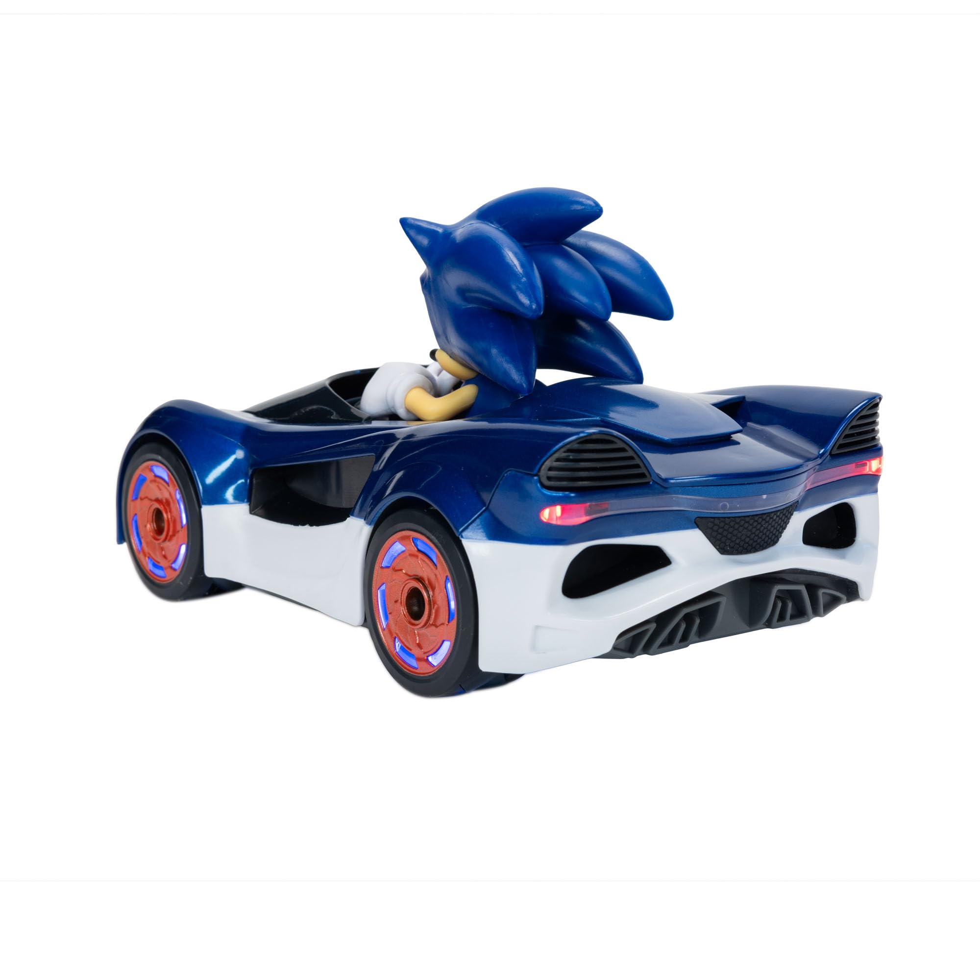 Sonic The Hedgehog, Coche Radio Control Derrapes de Jakks Pacific - Coches a Distancia con Ruedas Luminosas, Juego Interactivo con Mando a Distancia Rojo con Pilas Incluido