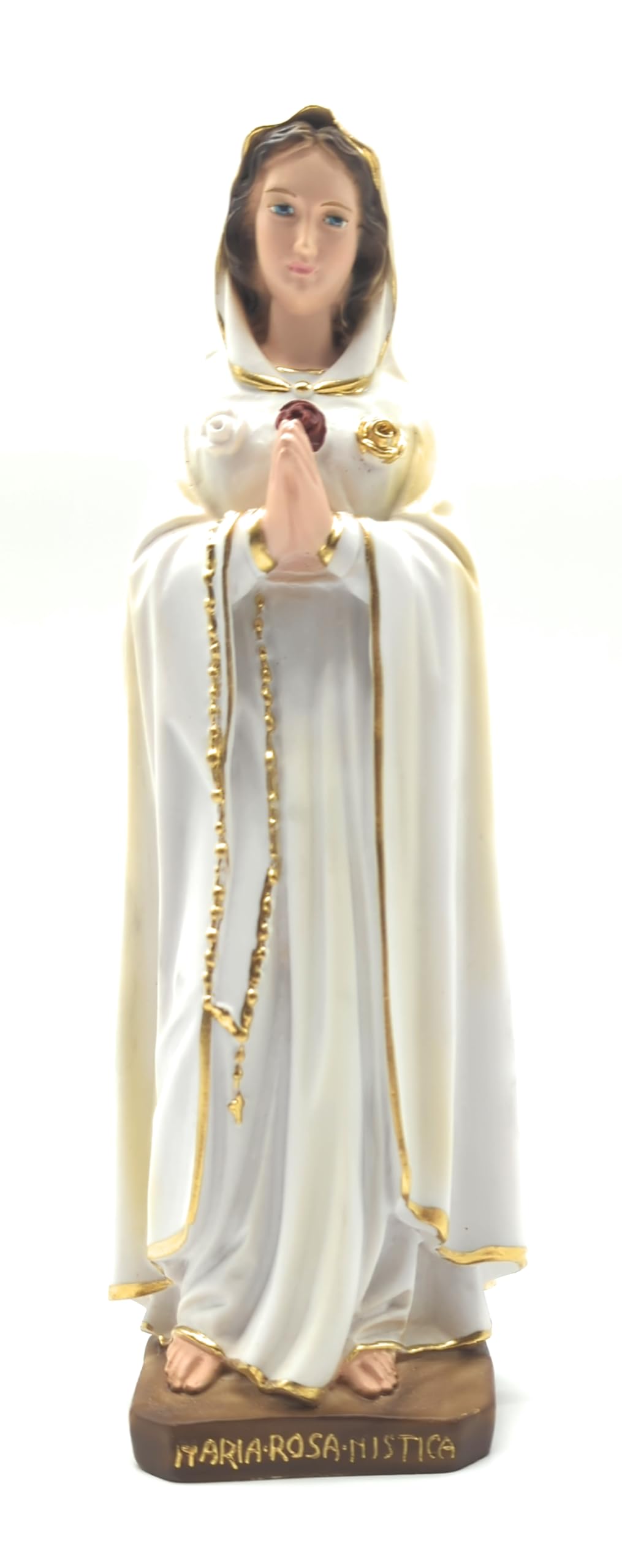OVUNQUE PROTEGGIMI Statua di Maria Rosa Mistica cm 30 in polvere di marmo. Per interni ed esterni.