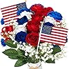   28-Pcs-Red-White-and-Blue-Flowers-Patriotic-Memorial-Bouquet-Atificial-Flowers-Thank-You-Veterans-Roses-with-American-Flags-Artificial-Full-Blooming-Flower-for-Memorial-Day-RedBlueWhite
