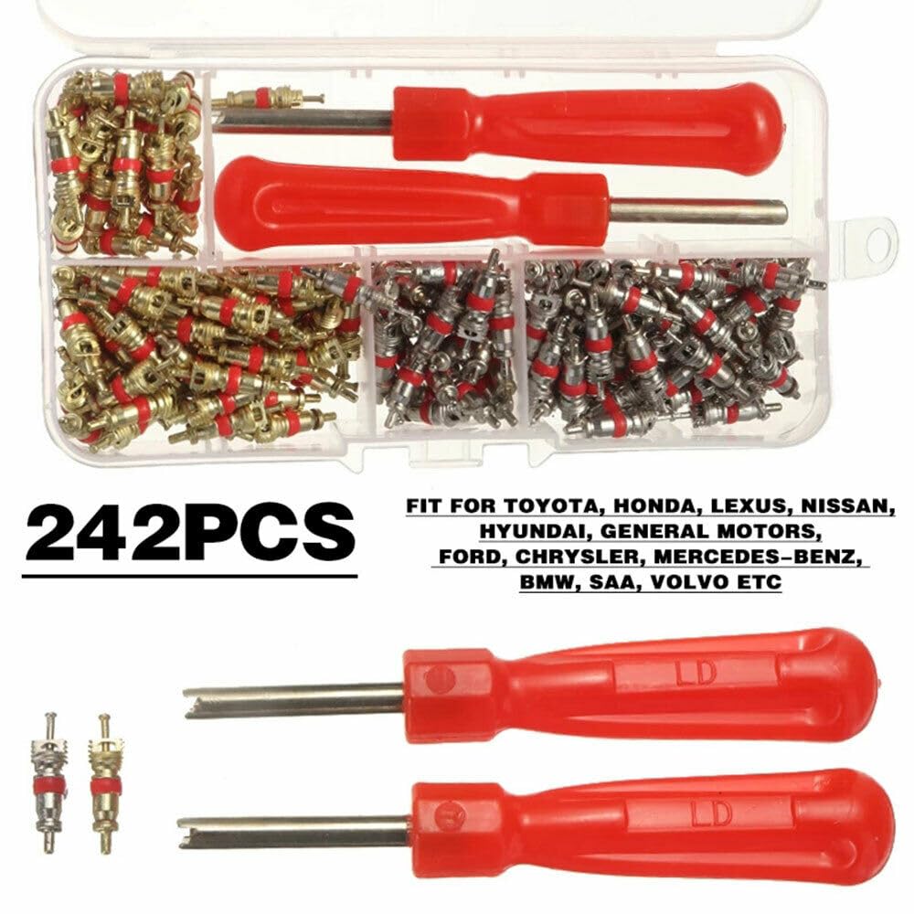 242-teiliges Auto-A/C-Klimaanlagen-Ventilkern-Sortiment R134a + Entferner-Tool-Kit-Set, handlicher Ventilkern