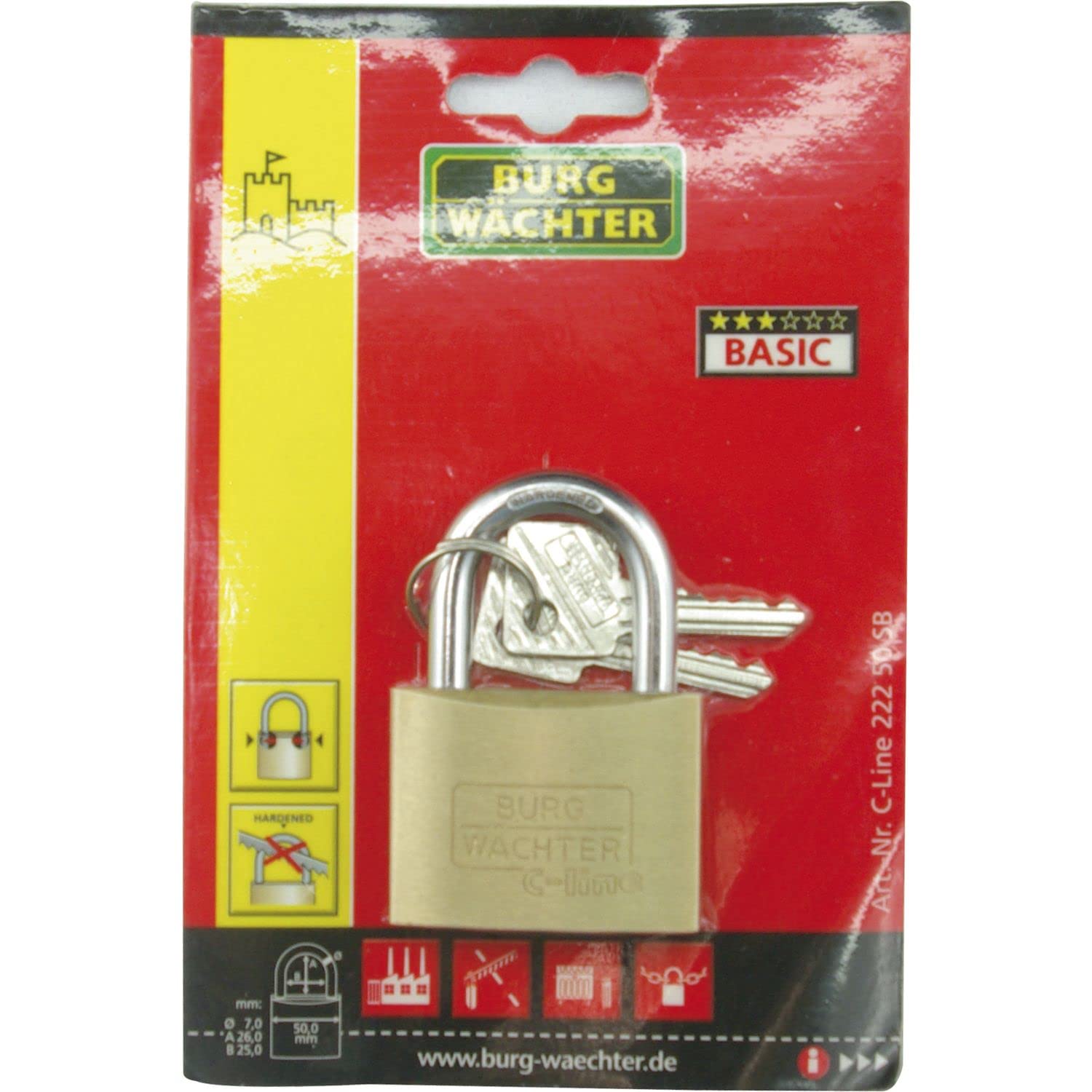 Burg Wächter 3011 C-Line Padlock Brass 40mm Hard Steel Double Lock