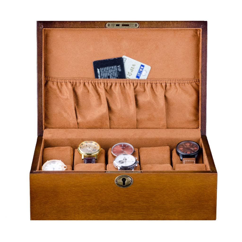 MUSUMI Caja de reloj con almohadas suaves, 10 ranuras, caja de almacenamiento para exhibición de joyas, organizador de pulseras de Madera para Hombres y Mujeres