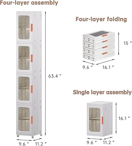 Miniatura 3 de Armario de almacenamiento estrecho con puertas y estantes, armario de cocina alto y delgado para baño con estante ajustable, organizador de papel