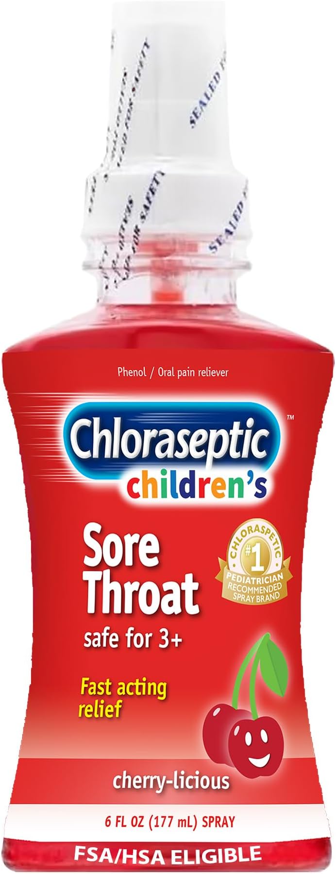 Chloraseptic Children's Sugar-Free Sore Throat Spray, Cherry-Licious, Soothes Throat Pain in Seconds, Suitable for Kids Ages 3 & Up, 6 Fl Oz
