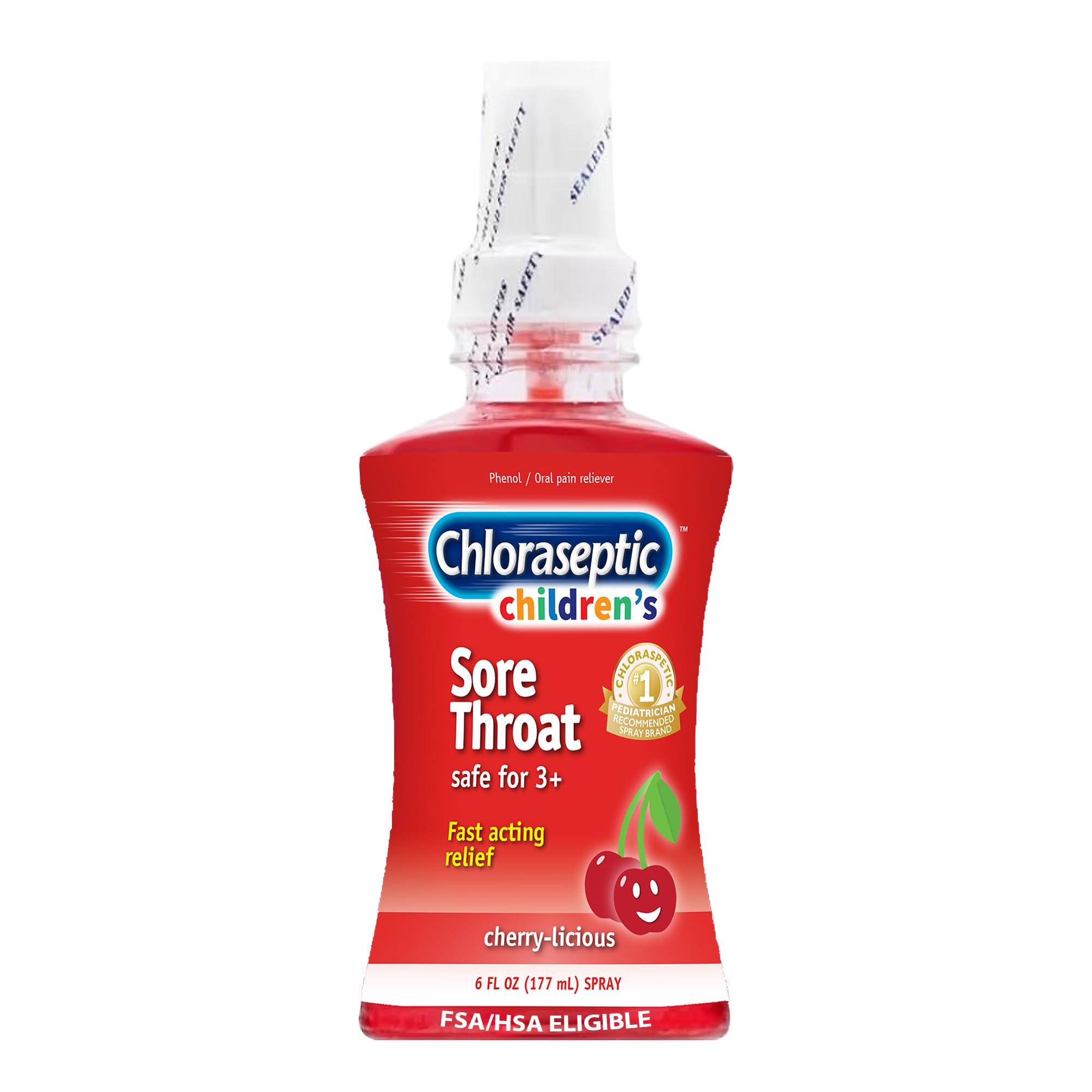 Chloraseptic Children's Sugar-Free Sore Throat Spray, Cherry-Licious, Soothes Throat Pain in Seconds, Suitable for Kids Ages 3 & Up, 6 Fl Oz