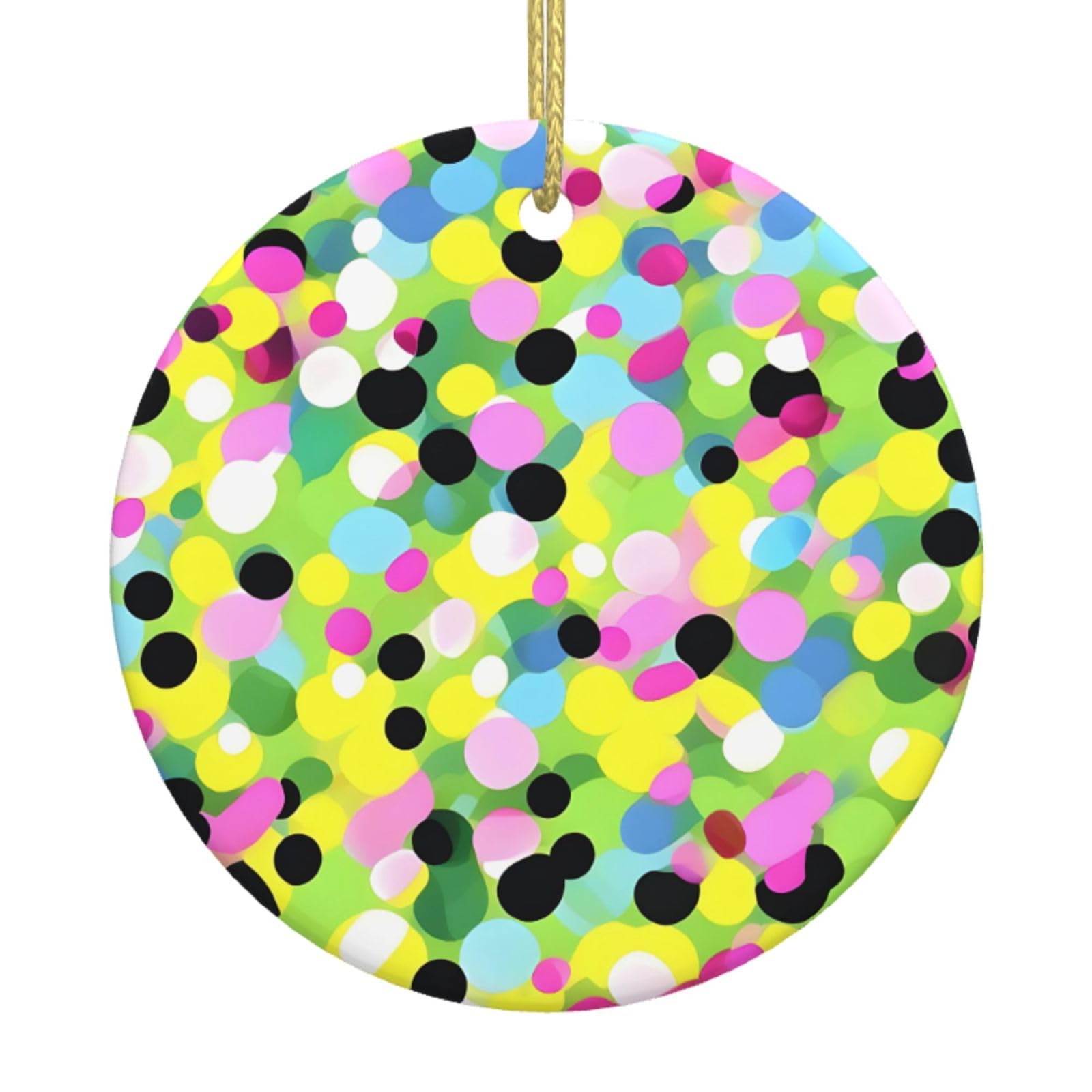 Twister Polka Dots Pattern Print Christmas Ornaments, Ceramic Hanging Ornament, Round Shape Decorations