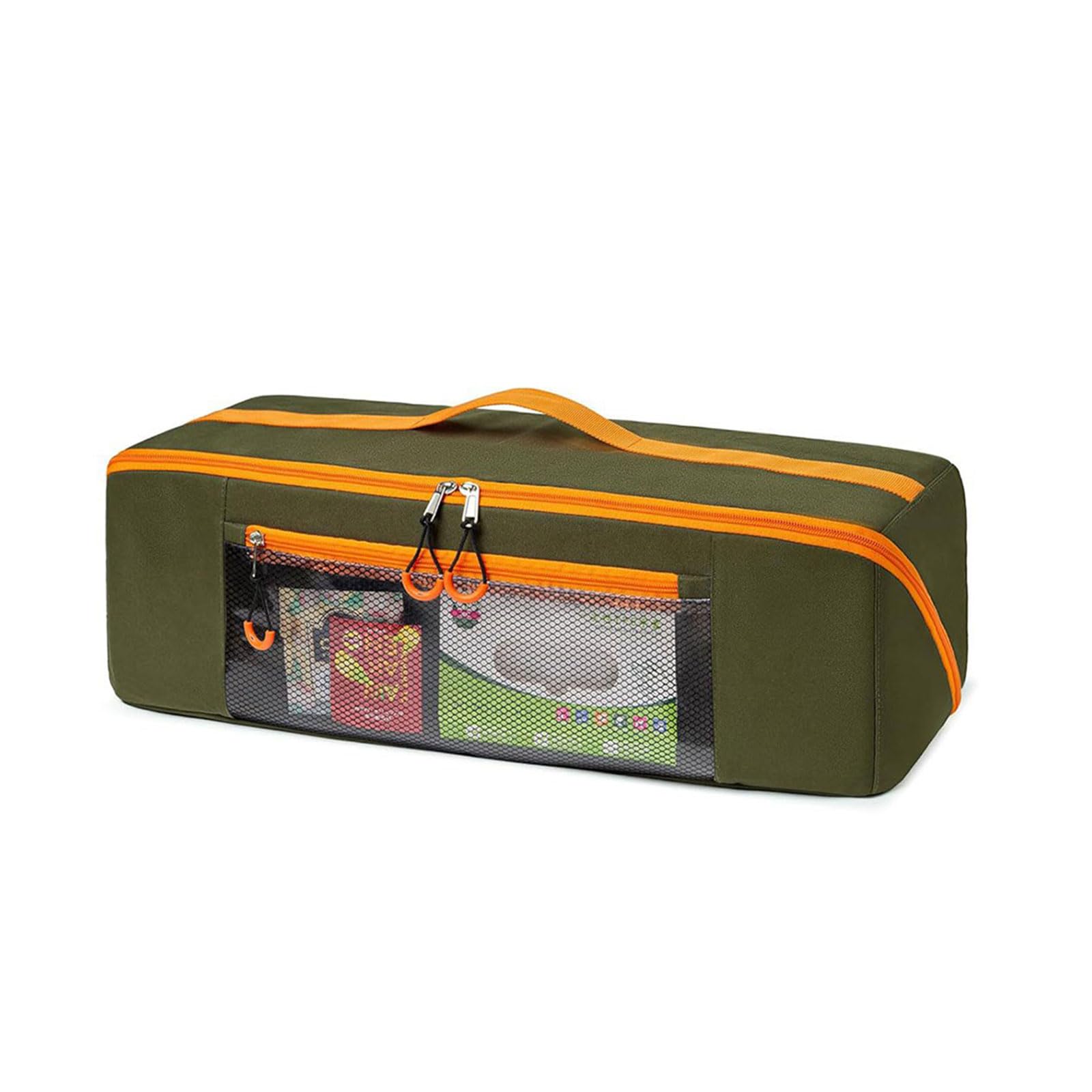 Qisuw Spacious 22 Inches Green Cooking Supplies Carry Bag with Middle Divider and Secure Closure for Tongs Spatulas and Skewers Double Layer Utensil Holder