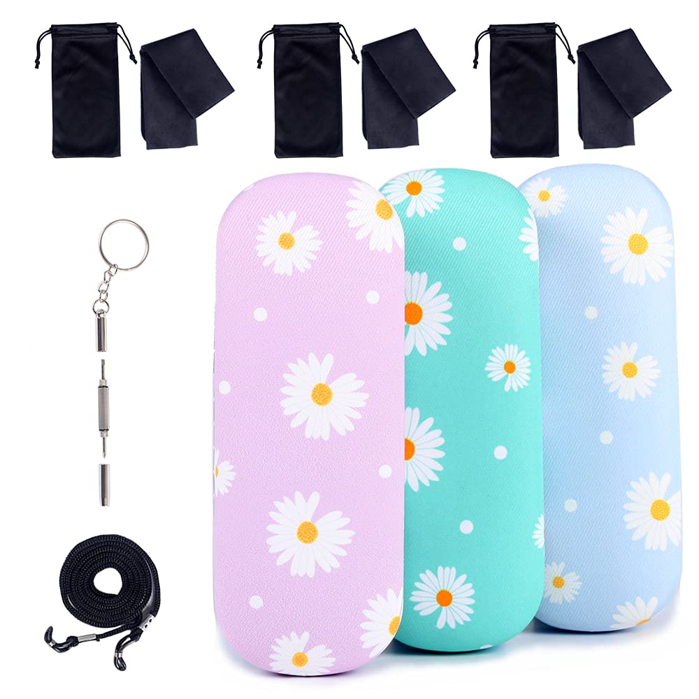 ADBGV 3Pcs Unisex Hard Shell Eyeglasses Cases, Protective Case For Glasses,Sunglasses Case with Cleaning Cloth